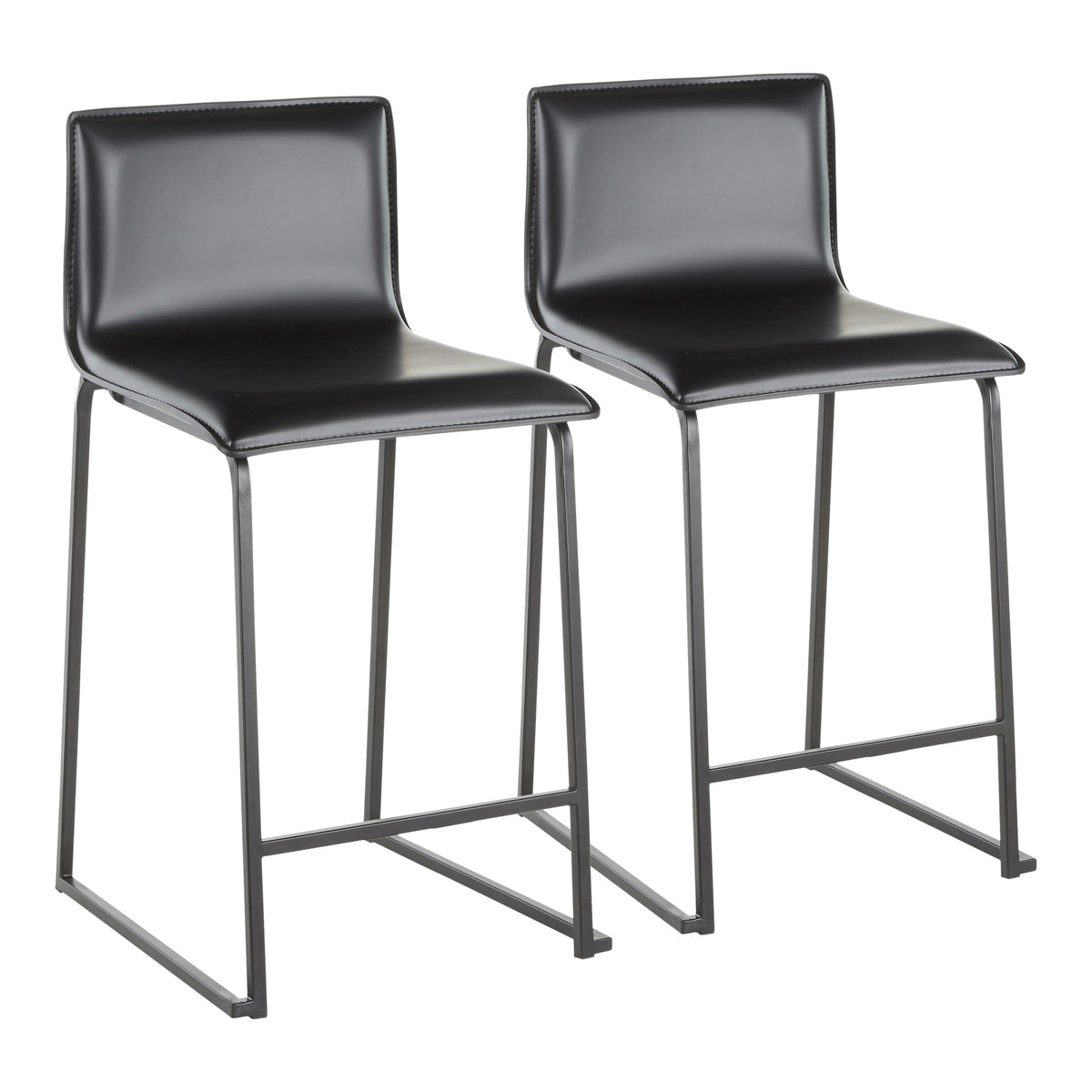 Mara 26" Contemporary Counter Stool in Black Metal and Black Faux Leather by LumiSource - Set of 2
