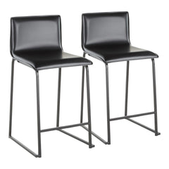 Mara 26" Contemporary Counter Stool in Black Metal and Black Faux Leather by LumiSource - Set of 2