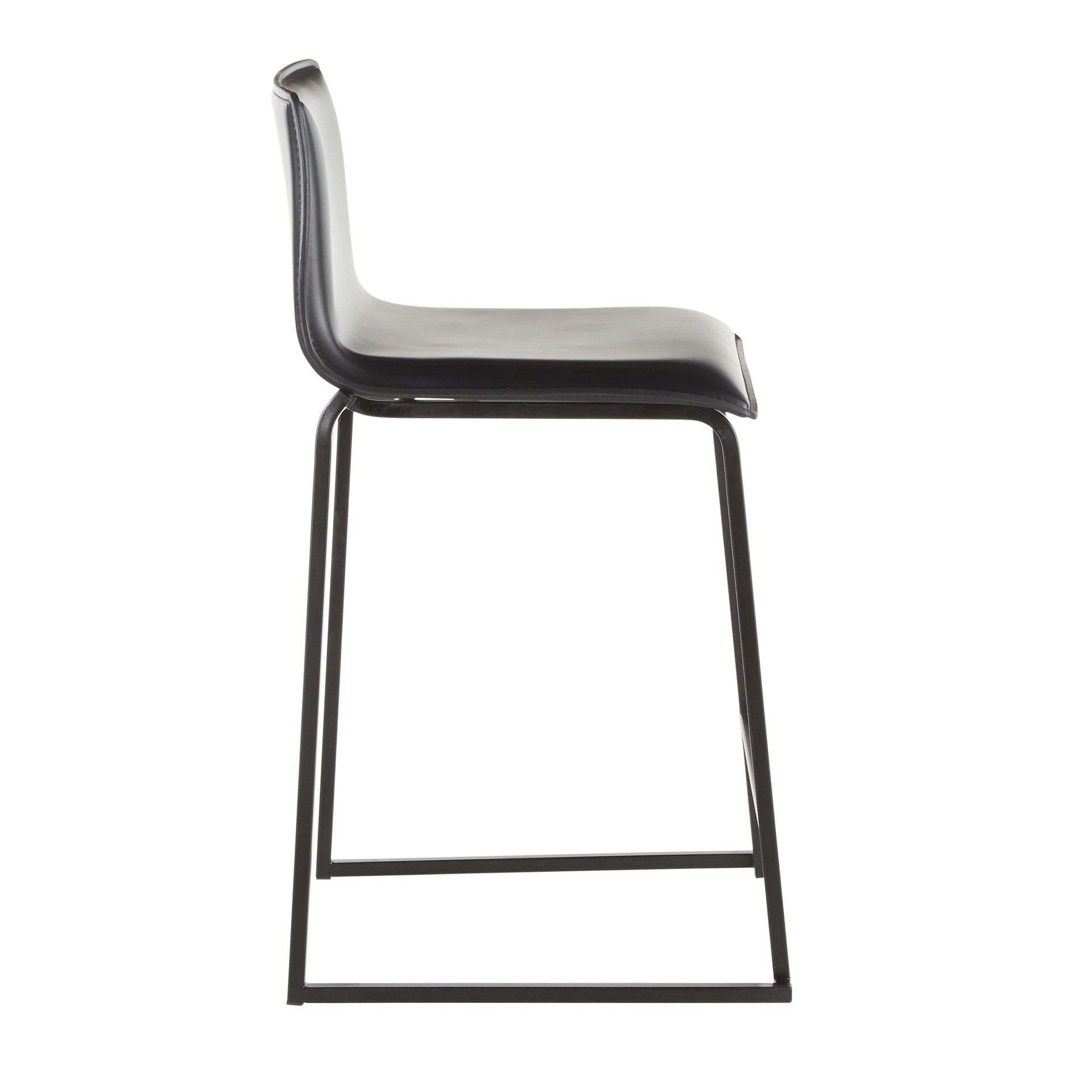 Mara 26" Contemporary Counter Stool in Black Metal and Black Faux Leather by LumiSource - Set of 2