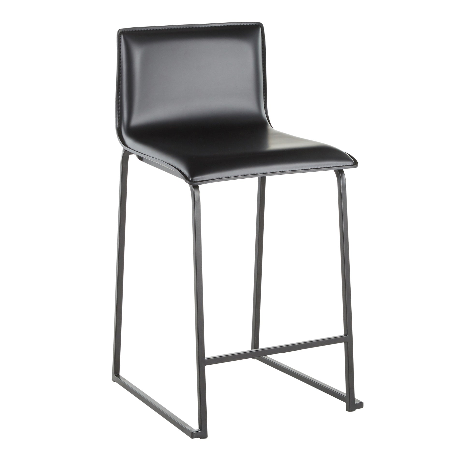 Mara 26" Contemporary Counter Stool in Black Metal and Black Faux Leather by LumiSource - Set of 2