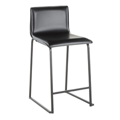 Mara 26" Contemporary Counter Stool in Black Metal and Black Faux Leather by LumiSource - Set of 2