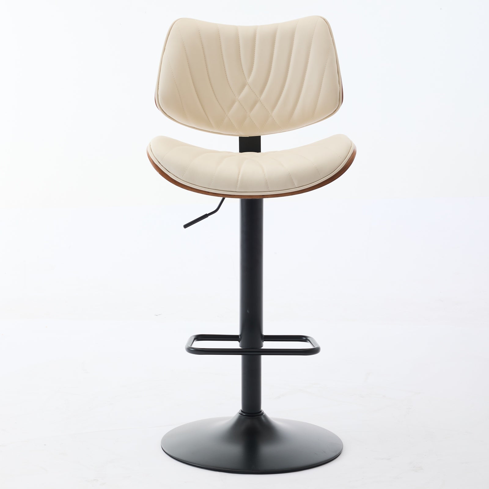 Walnut Bentwood Bar Stools Mid Century Modern Adjustable Counter Height Black Leather Upholstered 360°Swivel Bar Chairs for Kitchen Island/Dining Room/Cafe,Beige,Set of 2