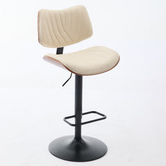 Walnut Bentwood Bar Stools Mid Century Modern Adjustable Counter Height Black Leather Upholstered 360°Swivel Bar Chairs for Kitchen Island/Dining Room/Cafe,Beige,Set of 2