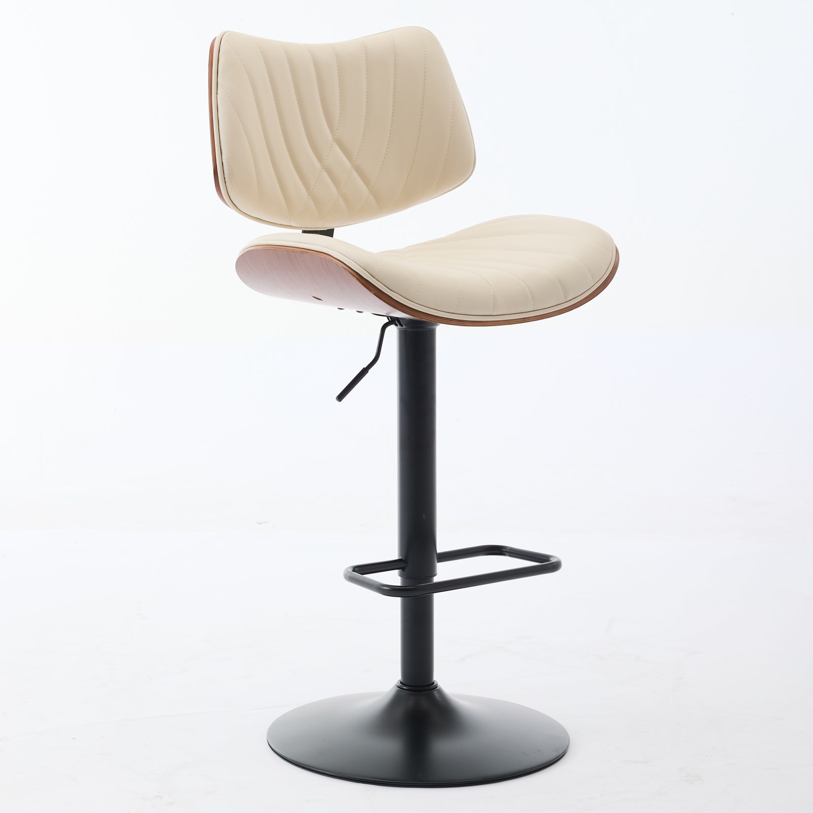 Walnut Bentwood Bar Stools Mid Century Modern Adjustable Counter Height Black Leather Upholstered 360°Swivel Bar Chairs for Kitchen Island/Dining Room/Cafe,Beige,Set of 2