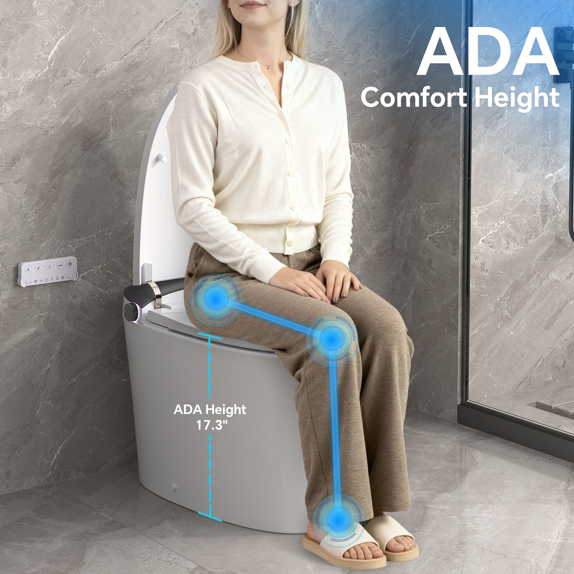 Elongated Smart Toilet with Bidet,Smart Toilet with ADA Comfort Height Heated Seat,MAP 1000g Powerful Flush,Warm Water/Dryer,Night Light,Dual-Flush 1/1.28GPF for Bathrooms.