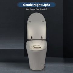 Heated Seat Smart Toilet, One Piece Toilet, Automatic Flush Tankless Toilet without Bidet, with Foot sensor Flush, Blue Night Light, Knob Control, Power Outage Flushing, Soft Close Cover,White