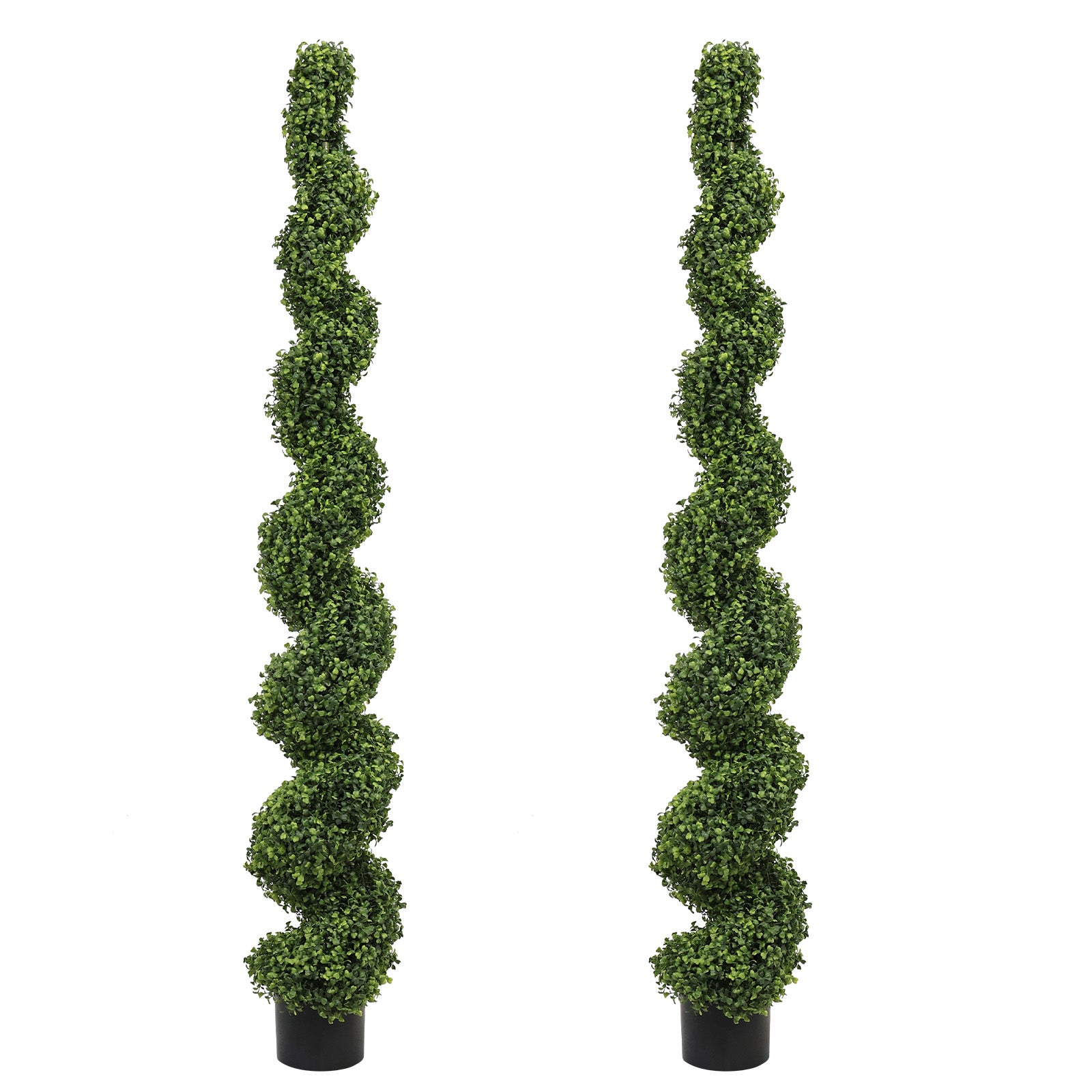 6FT Artificial Spiral Topiary Trees – Outdoor Faux Boxwood Plants with Large Twisted Green Potted Design for Garden, Front Porch, Patio or Planter Decoration, 2pcs/set