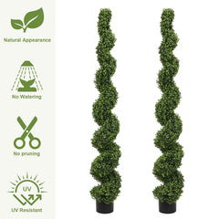 6FT Artificial Spiral Topiary Trees – Outdoor Faux Boxwood Plants with Large Twisted Green Potted Design for Garden, Front Porch, Patio or Planter Decoration, 2pcs/set