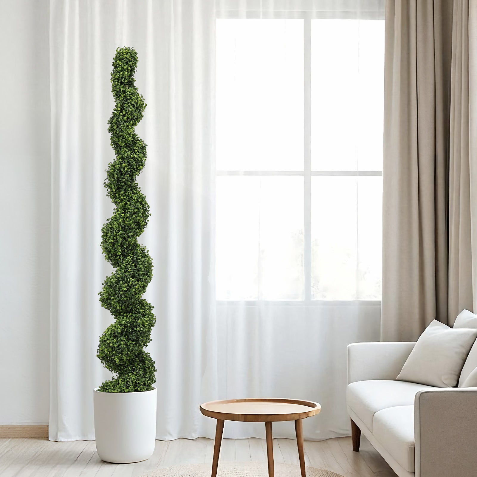 6FT Artificial Spiral Topiary Trees – Outdoor Faux Boxwood Plants with Large Twisted Green Potted Design for Garden, Front Porch, Patio or Planter Decoration, 2pcs/set