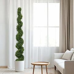 6FT Artificial Spiral Topiary Trees – Outdoor Faux Boxwood Plants with Large Twisted Green Potted Design for Garden, Front Porch, Patio or Planter Decoration, 2pcs/set