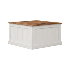 31.5" Farmhouse Coffee Table, Square Wood Center Table with Hinged Lift Top, Rustic Cocktail Table with Large Hidden Storage Compartmen for Living Room-White