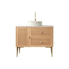 MUNIN 36" Bathroom Vanity with Sink, Freestanding Plywood Storage Cabinet with 4 Metal Legs, Door and 2 Drawers, White Ceramic Basin with Stone Pattern, NO Faucet, Pre-assembled, Oak Woodgrain Color