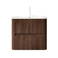 NOOR 24" Bathroom Vanity with Sink, Wall-Mounted Floating Plywood  Bathroom Storage Cabinet with 2 Drawers, White Ceramic Basin, NO Faucet, Pre-assembled, Retro Walnut Woodgrain Color