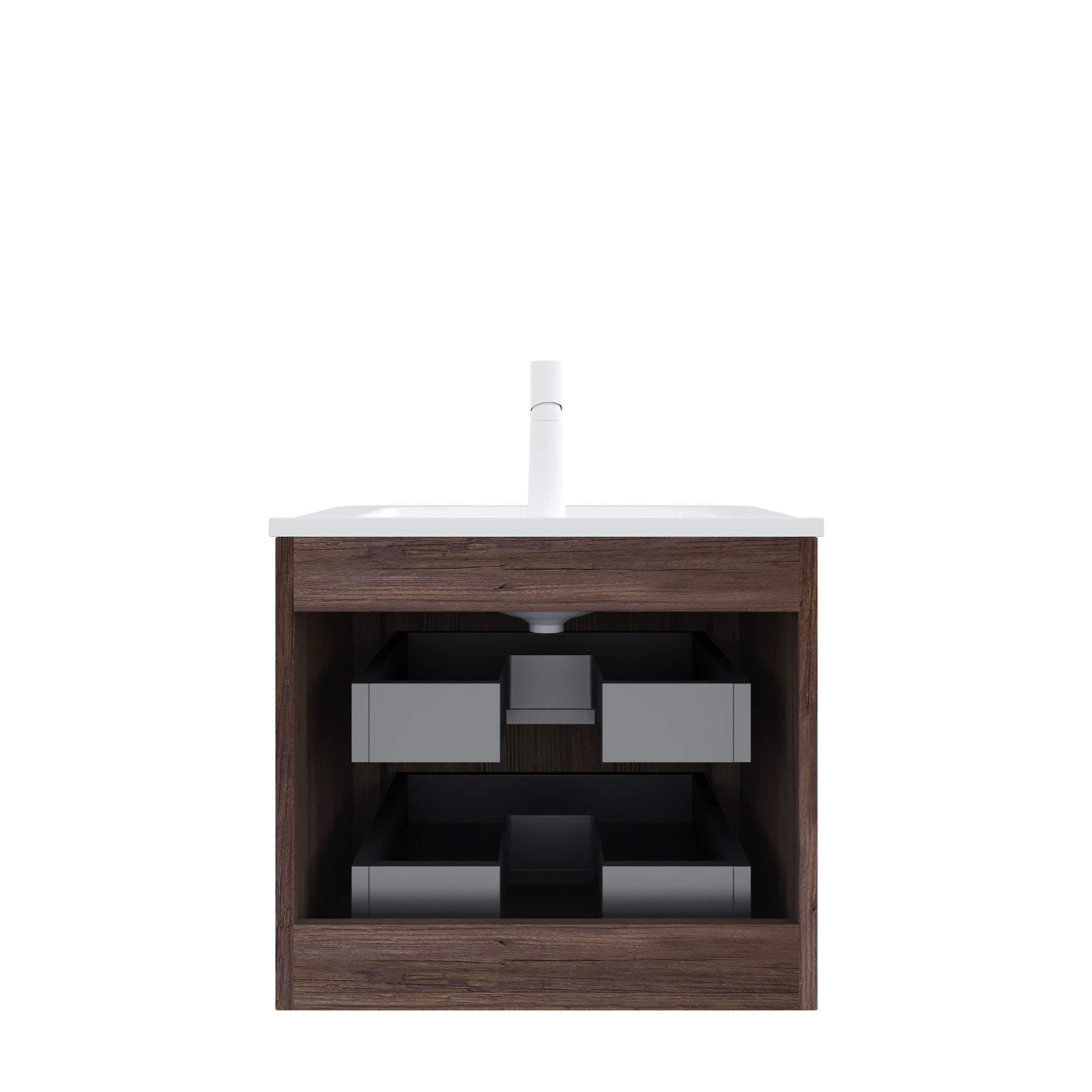 NOOR 24" Bathroom Vanity with Sink, Wall-Mounted Floating Plywood  Bathroom Storage Cabinet with 2 Drawers, White Ceramic Basin, NO Faucet, Pre-assembled, Retro Walnut Woodgrain Color