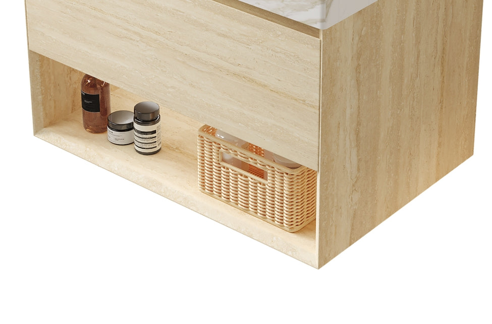 FRIGGA 30" Wall-Mounted Cabinet with One Drawer and Open Shelf, NO Countertop and Basin, NO Faucet and Drain, Travertine Texture Finish