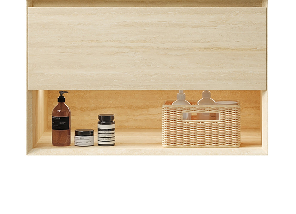 FRIGGA 30" Wall-Mounted Cabinet with One Drawer and Open Shelf, NO Countertop and Basin, NO Faucet and Drain, Travertine Texture Finish