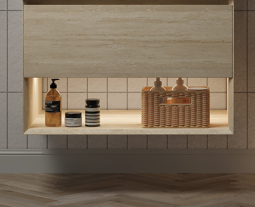 FRIGGA 30" Wall-Mounted Cabinet with One Drawer and Open Shelf, NO Countertop and Basin, NO Faucet and Drain, Travertine Texture Finish