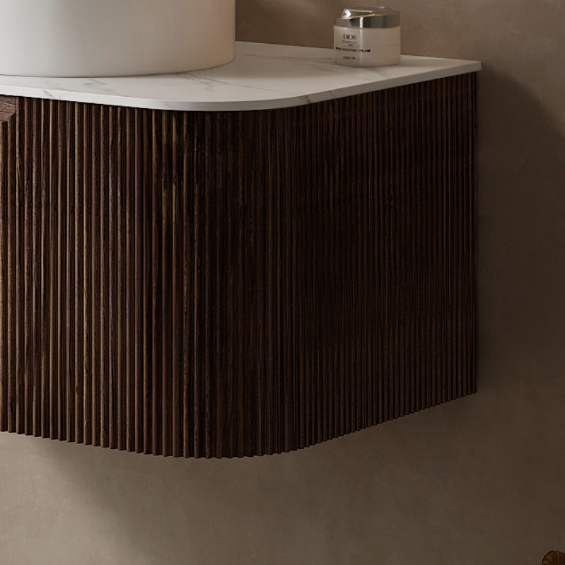 DINA 30'' Wall Mounted Cabinet, with Carrara White Artificial Marble Countertop and Drawer, NO Basin, NO Faucet, Dark Walnut Woodgrain Color