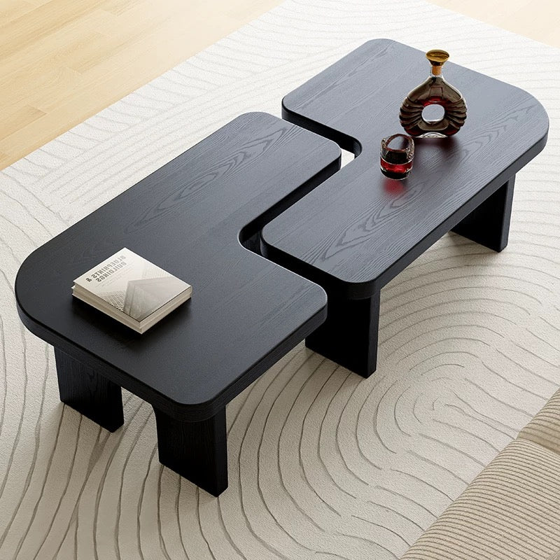 Modern Black Wooden Nesting Coffee Table Set, 70.86" Extendable Splicing Center Table for Living Room, Space - Saving Accent Furniture with Smooth Surface