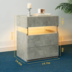 LED Nightstands 3 Drawer Dresser for Bedroom End Table with Acrylic Board LED Bedside Tables (Gray)