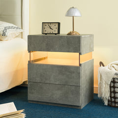 LED Nightstands 3 Drawer Dresser for Bedroom End Table with Acrylic Board LED Bedside Tables (Gray)