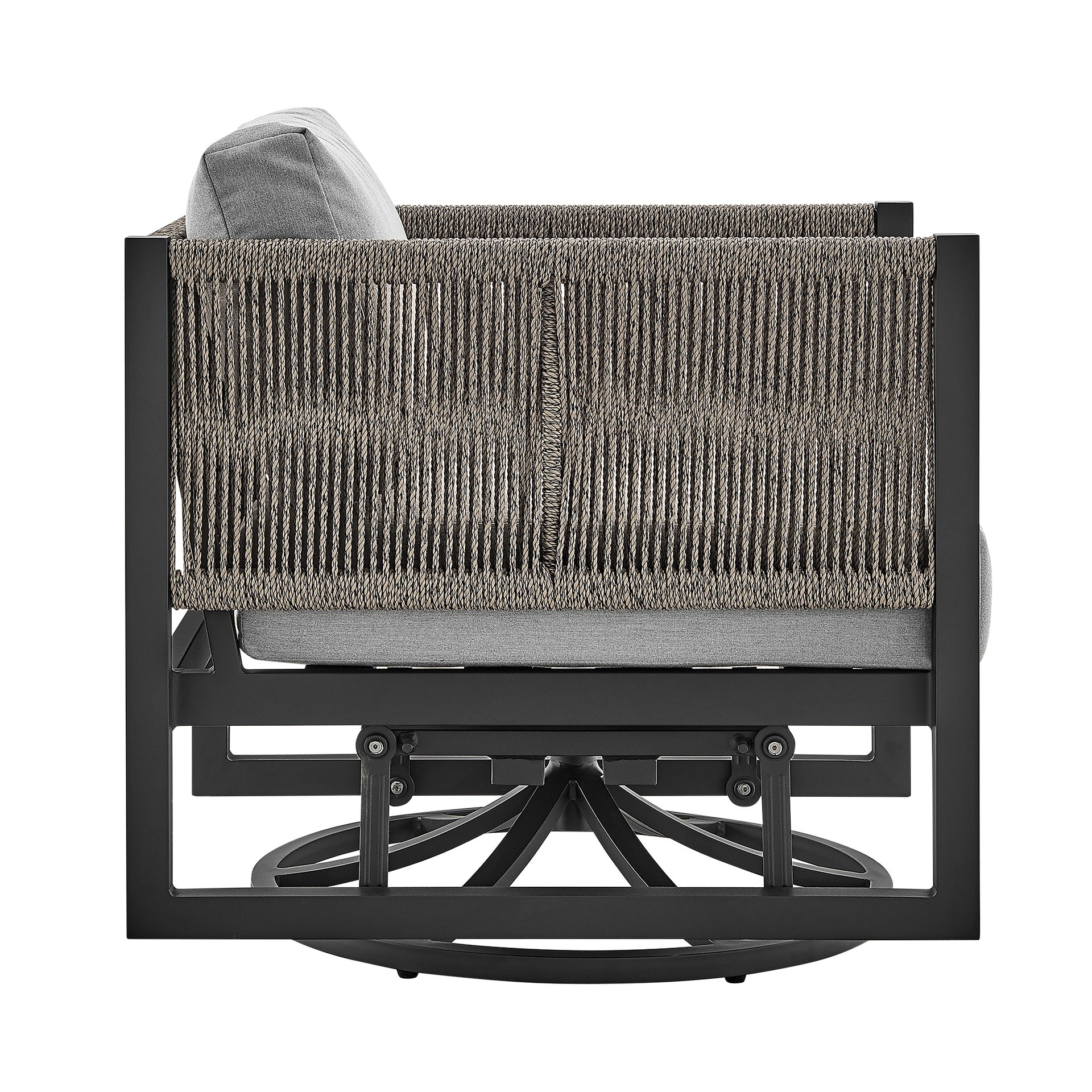 Mareike Outdoor Patio Swivel Glider Lounge Chair in Black Aluminum with Gray Cushions