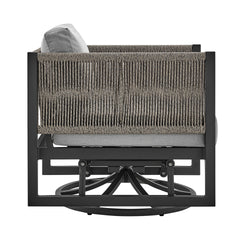 Mareike Outdoor Patio Swivel Glider Lounge Chair in Black Aluminum with Gray Cushions