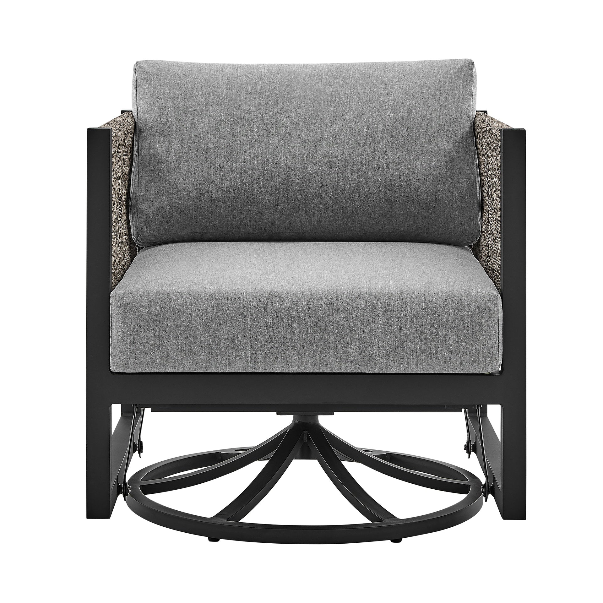 Mareike Outdoor Patio Swivel Glider Lounge Chair in Black Aluminum with Gray Cushions