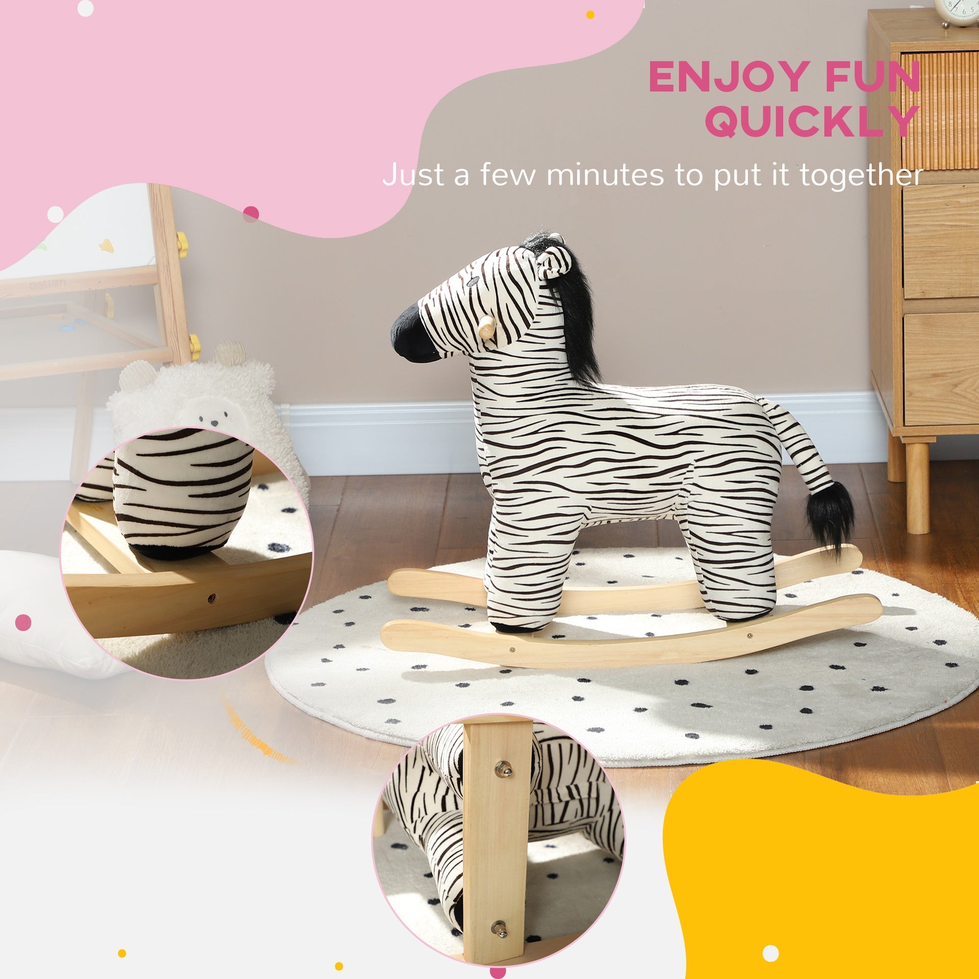 Qaba Rocking Horse, Kids Rocking Animal, Zebra Shaped Ride on Horse with Realistic Sound for Boys & Girls 2-4 Years, Black