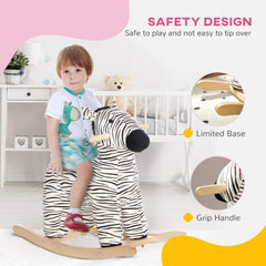 Qaba Rocking Horse, Kids Rocking Animal, Zebra Shaped Ride on Horse with Realistic Sound for Boys & Girls 2-4 Years, Black