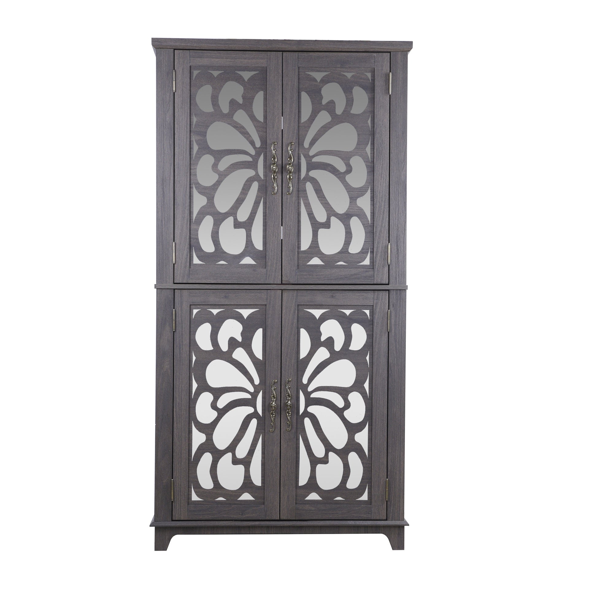 Display sideboard buffet with 4 Acrylic Mirrored doors, Adjustable Shelves storage Cabinet for Kitchen, Living Room, bedroom Cabinet, MDF Dark Brown finish