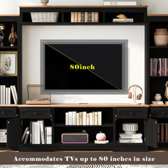 U-Can 98.8" W Wall Unit Entertainment Center with Bookshelves for TVs up to 80", Modern TV Stand Media Console with Cabinets and Adjustable Shelves for Living Room