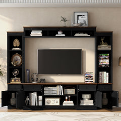 U-Can 98.8" W Wall Unit Entertainment Center with Bookshelves for TVs up to 80", Modern TV Stand Media Console with Cabinets and Adjustable Shelves for Living Room