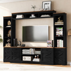U-Can 98.8" W Wall Unit Entertainment Center with Bookshelves for TVs up to 80", Modern TV Stand Media Console with Cabinets and Adjustable Shelves for Living Room