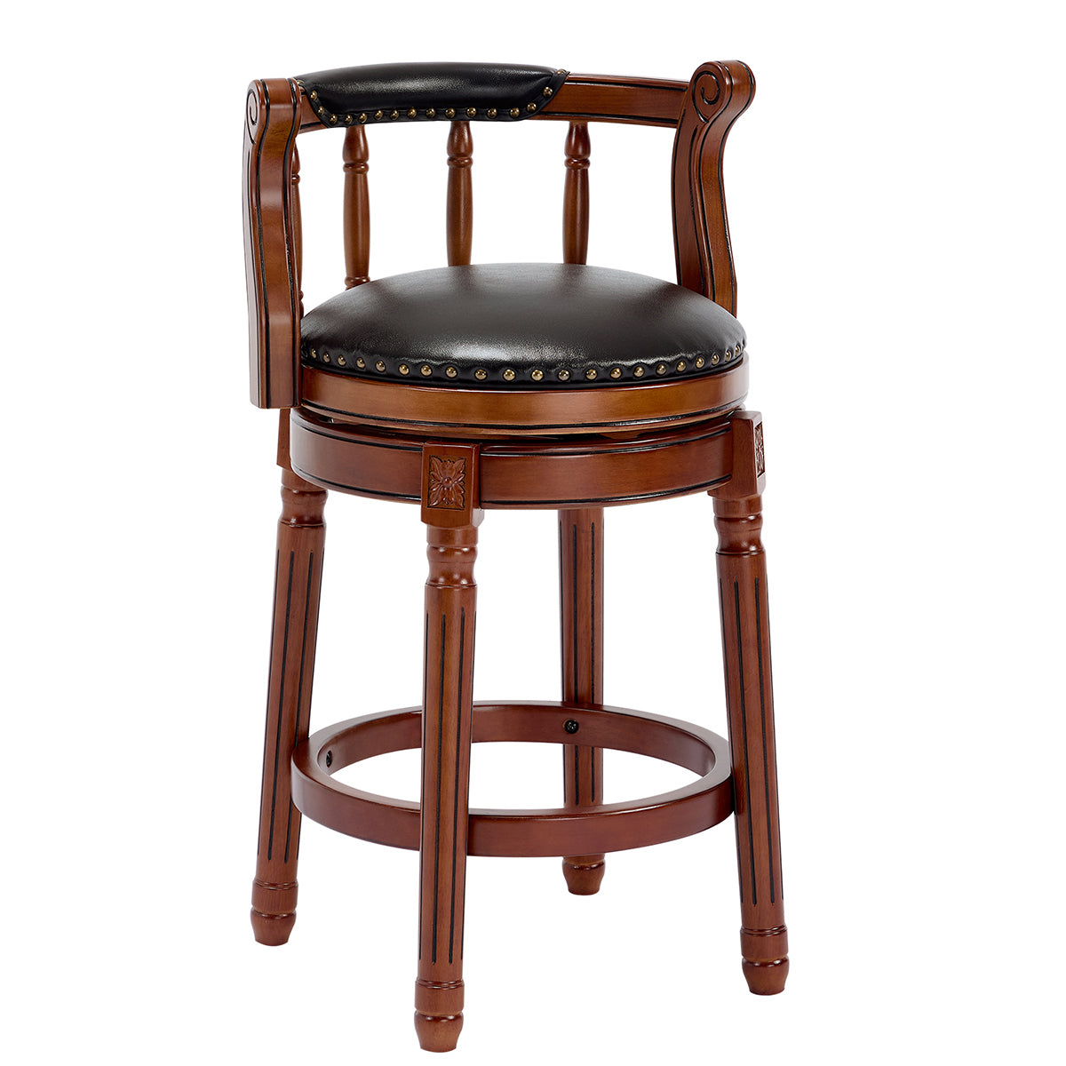 Cow top Leather Wooden Bar Stools, 360 Degree Swivel Bar Chair with Backs,Bar height Couner Height Barstools  for Home Kitchen Dining Room and Bar Room(black 1pc)