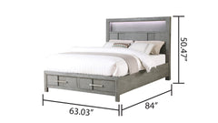 Modern Style Queen Bed Made with Wood & LED Headboard with bookshelf in Gray ( NJ Inventory)