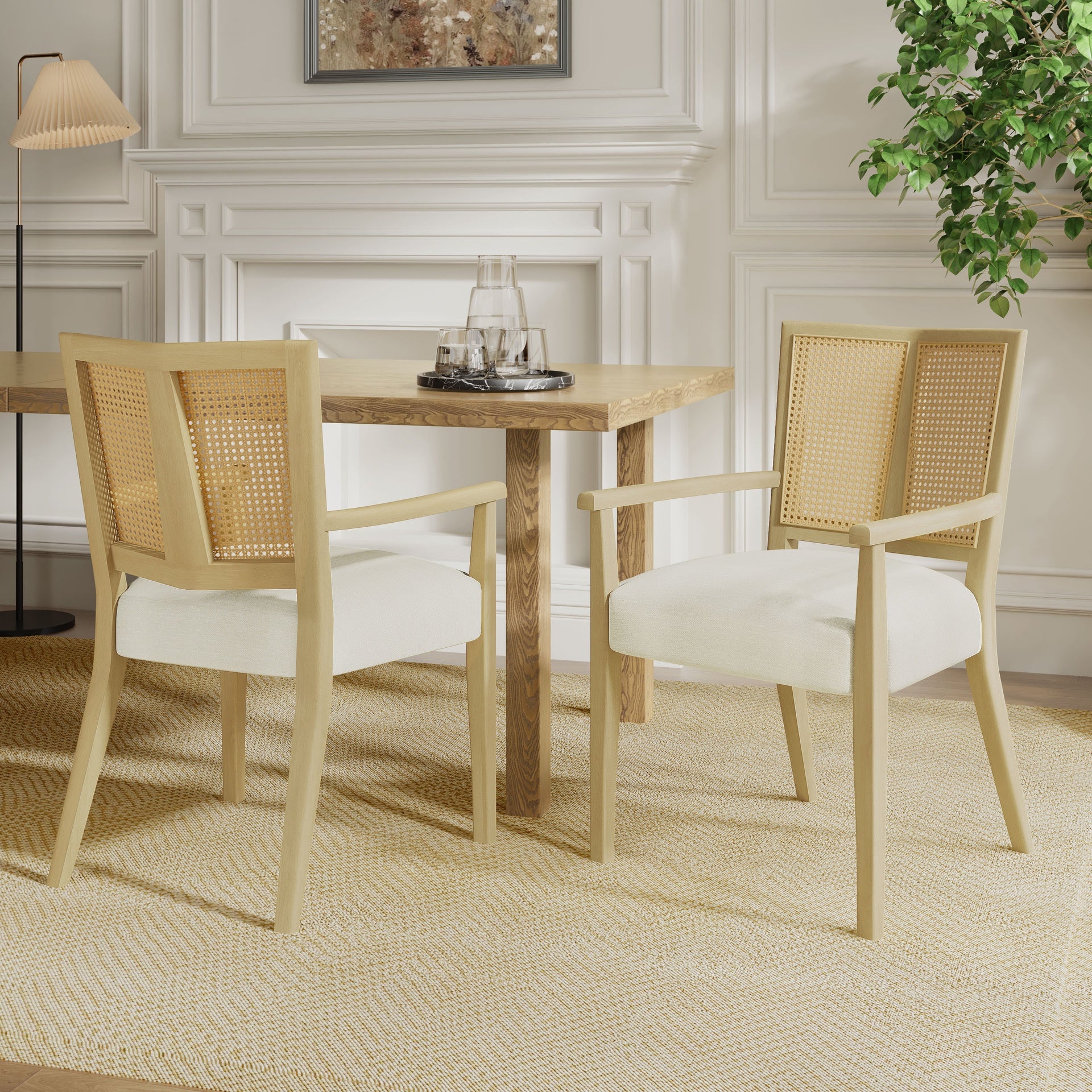 ARM DINING CHAIR (light ash+beige) Set of 2