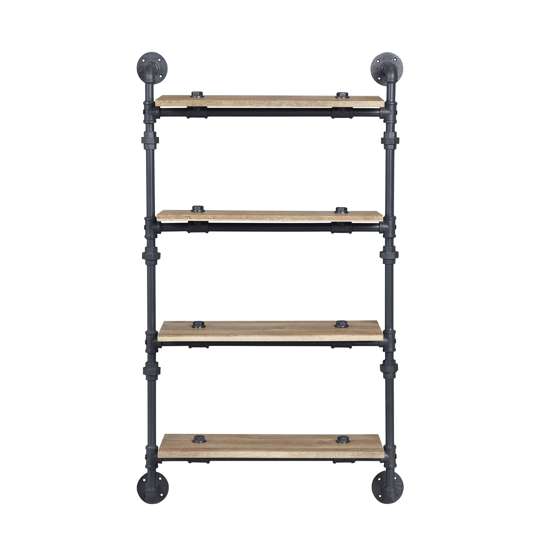 Brantley Oak & Sandy Black Finish Wall Rack W/4 Shelves