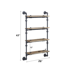 Brantley Oak & Sandy Black Finish Wall Rack W/4 Shelves