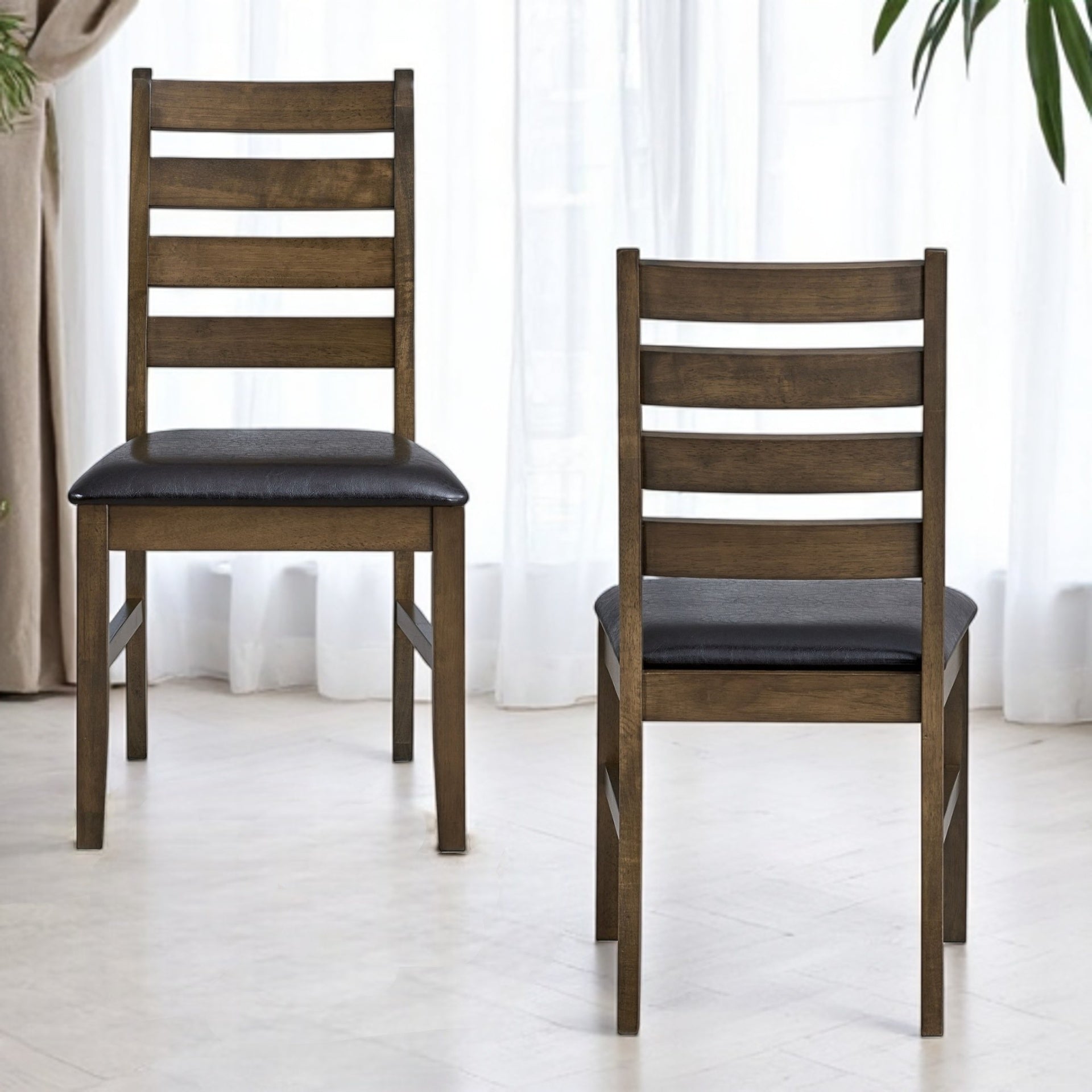 Damica Brown Synthetic Leather & Walnut Side Chair (Set of 2)