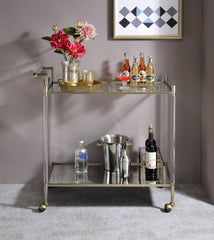Cirro Antique Mirror & Wire Brass Finish Serving Cart