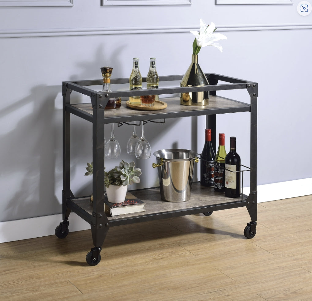 Jorgensen  Rustic Oak & Charcoal Finish Serving Cart