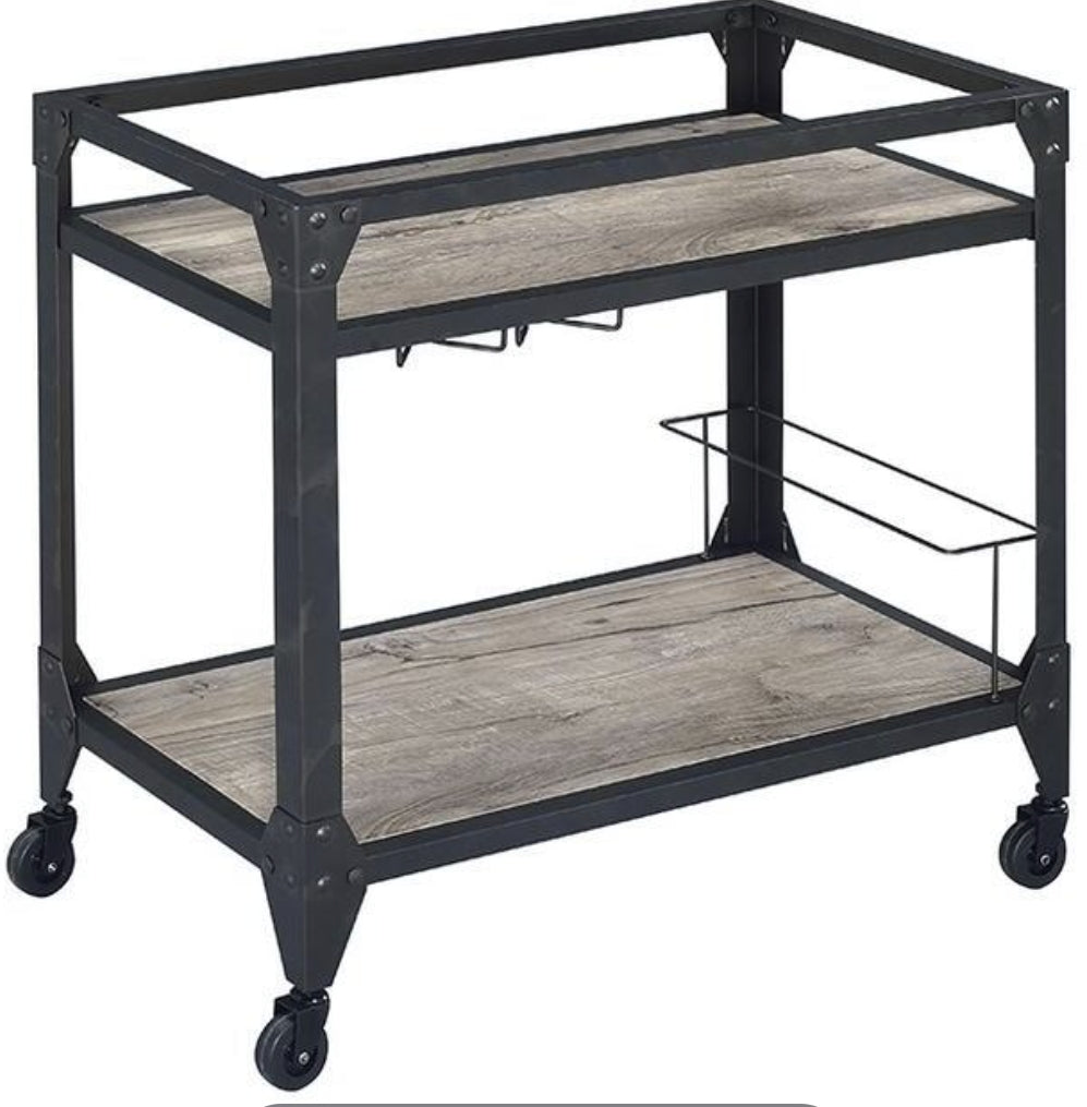 Jorgensen  Rustic Oak & Charcoal Finish Serving Cart
