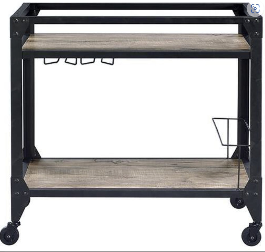 Jorgensen  Rustic Oak & Charcoal Finish Serving Cart