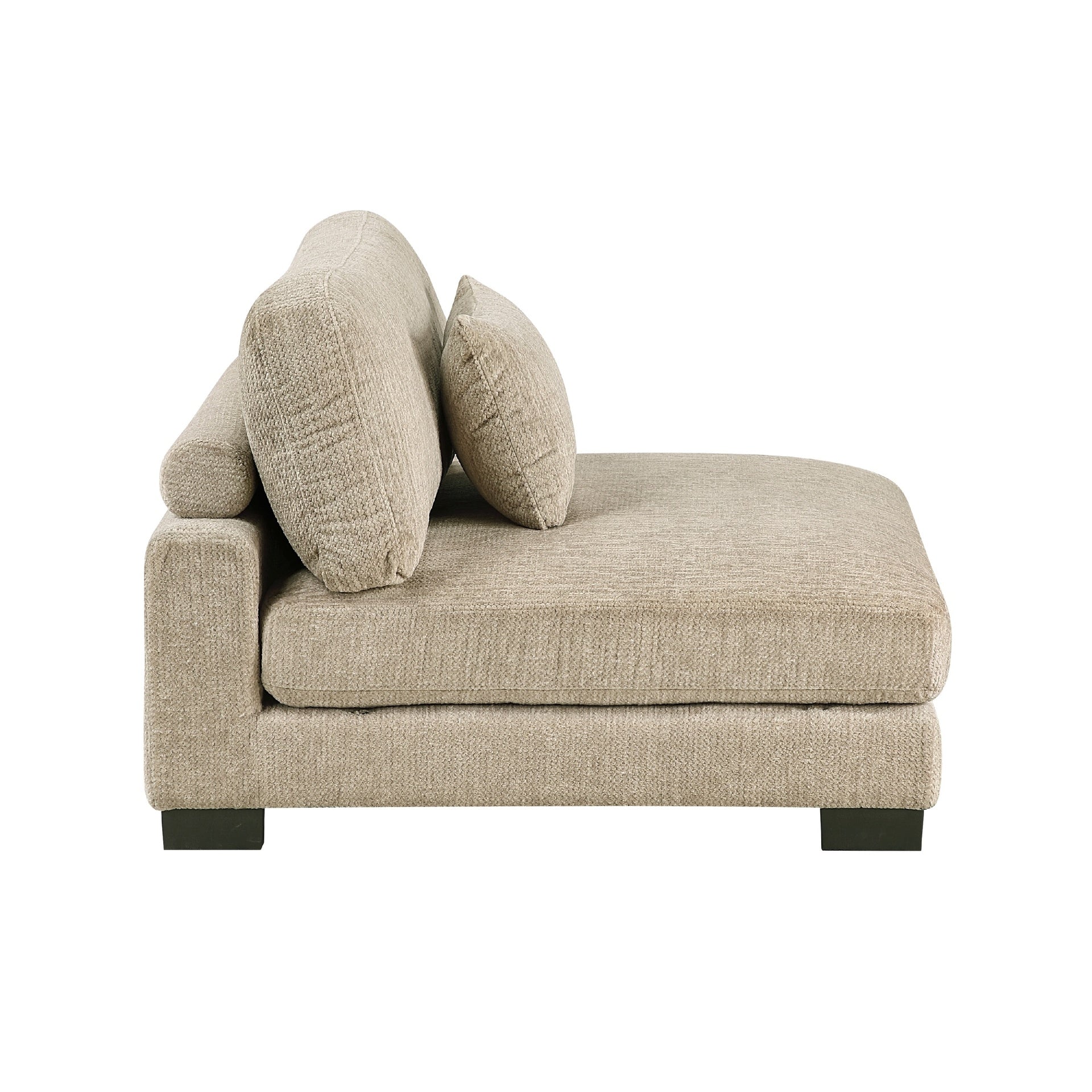 Liny Armless Chair, 1 Pillow, Brown Microfiber, Black Solid Wood