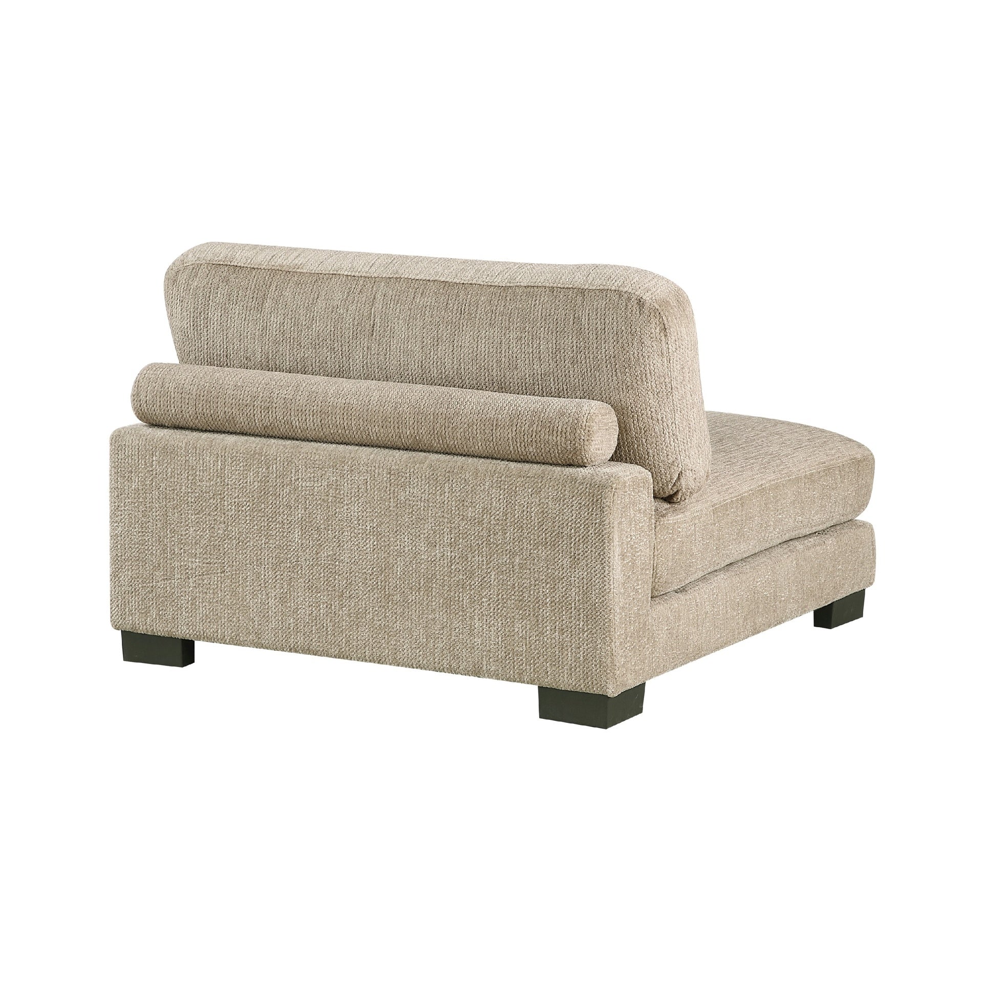 Liny Armless Chair, 1 Pillow, Brown Microfiber, Black Solid Wood