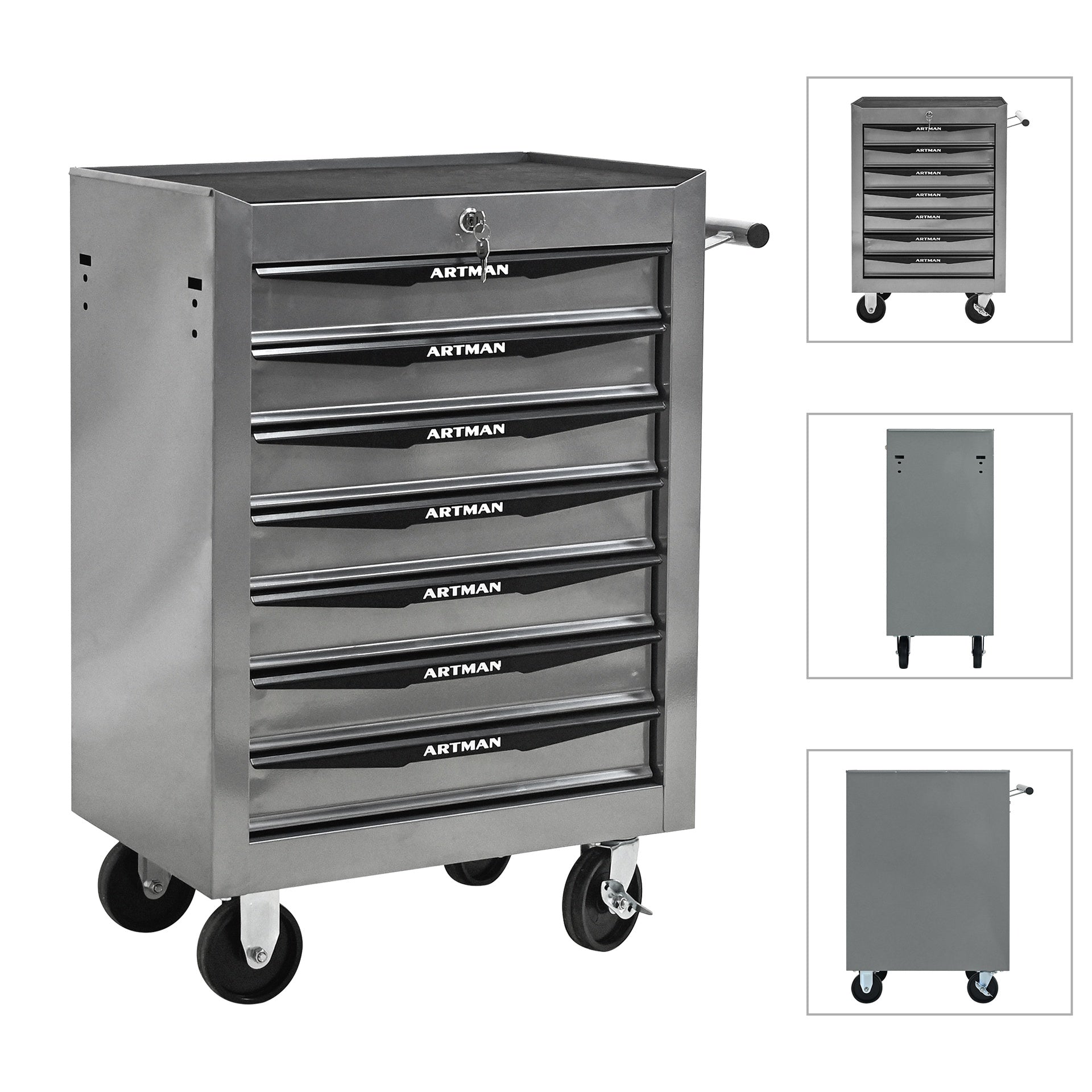 Rolling Metal Tool Chest with 7 Drawers, 20" 7-Drawer Tool Chest Cabinet with Ball Bearing Drawer Slides, Steel Tool Storage Box Organizer -SILVER