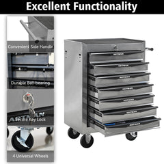 Rolling Metal Tool Chest with 7 Drawers, 20" 7-Drawer Tool Chest Cabinet with Ball Bearing Drawer Slides, Steel Tool Storage Box Organizer -SILVER