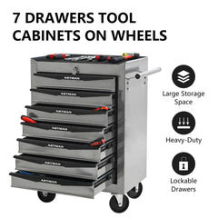 Rolling Metal Tool Chest with 7 Drawers, 20" 7-Drawer Tool Chest Cabinet with Ball Bearing Drawer Slides, Steel Tool Storage Box Organizer -SILVER