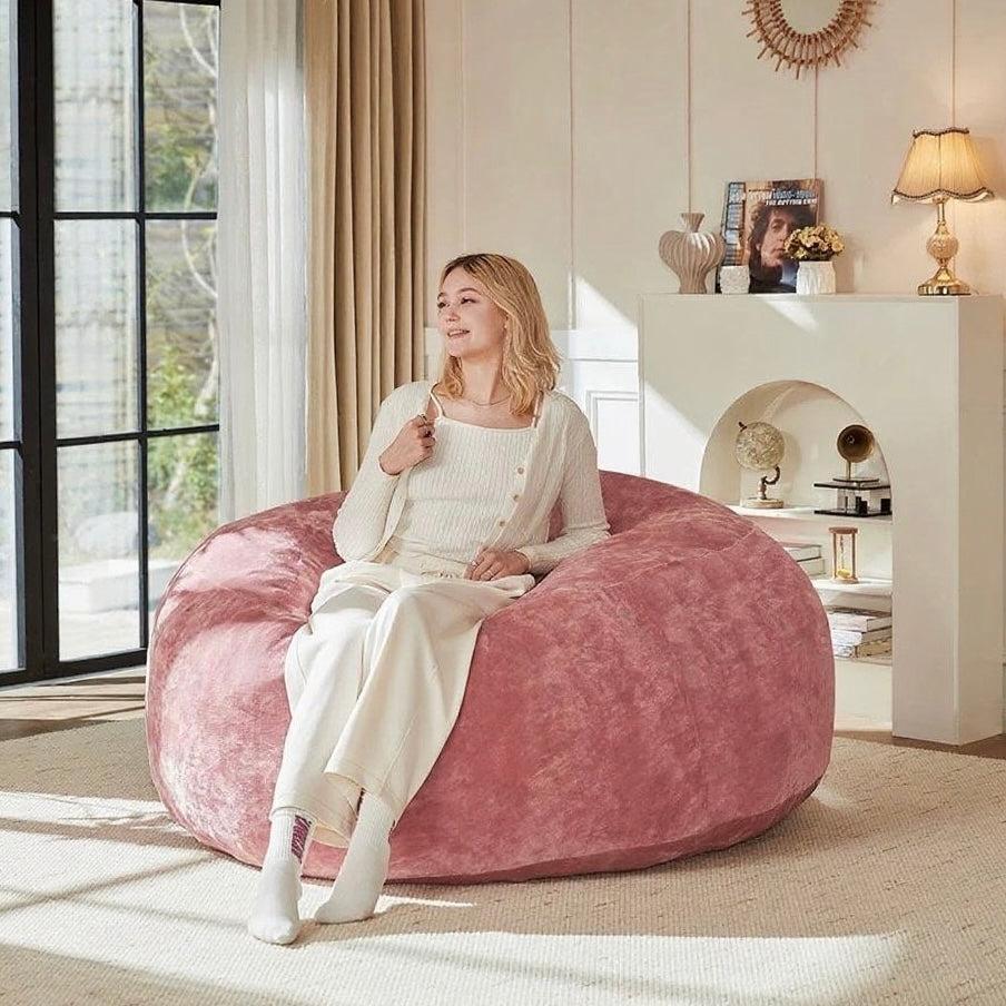6FT bean bag chair, memory foam filling, adult and teen bean bag chair, soft sofa with removable flannel cover, round sofa for living room, bedroom, college dorm.